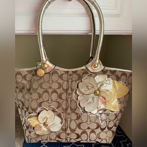 Coach Metallic Gold and Brown Monogram Tote Bag